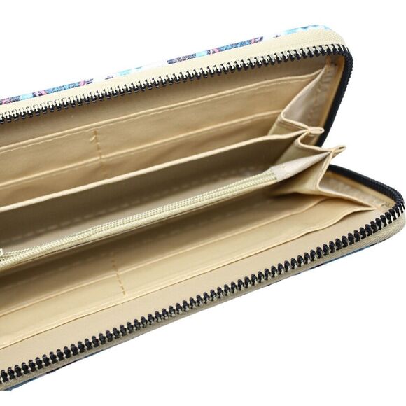 Green Rose Print Zip Wallet Clutch Easy to Hold and Carry 8 x4" - Hey Viv - Picture 3 of 5